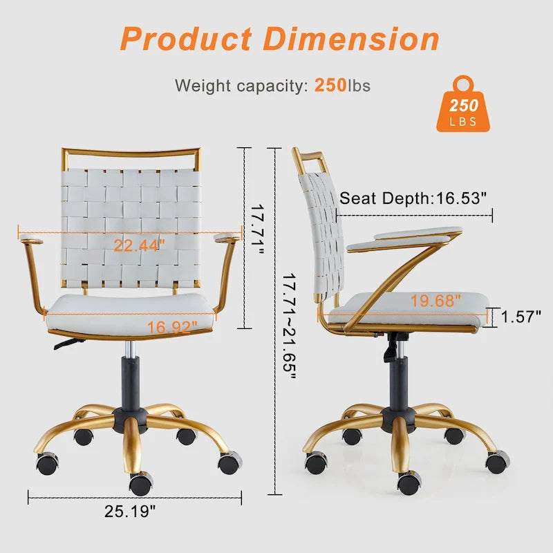 Silla de escritorio CAROCC Gold para oficina en casa con cojín decorativo