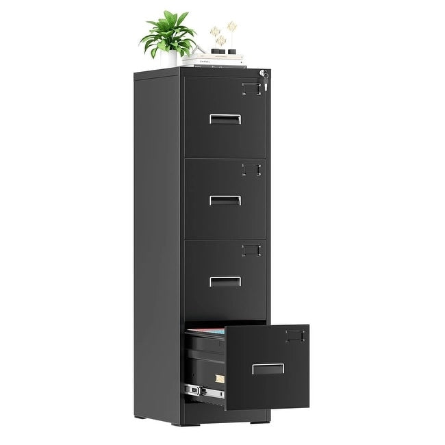 Archivador vertical de metal con cerradura de 18 pulgadas de profundidad, 4 cajones, con 4 marcos colgantes ajustables para oficina en casa