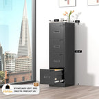 Archivador vertical de metal con cerradura de 18 pulgadas de profundidad, 4 cajones, con 4 marcos colgantes ajustables para oficina en casa