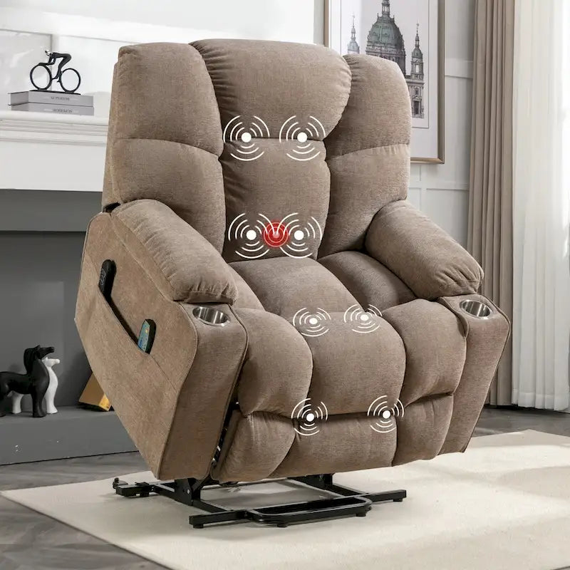 Sillón reclinable eléctrico Power Lift con masaje y calor para adultos mayores con 2 portavasos