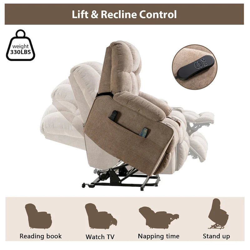 Sillón reclinable eléctrico Power Lift con masaje y calor para adultos mayores con 2 portavasos
