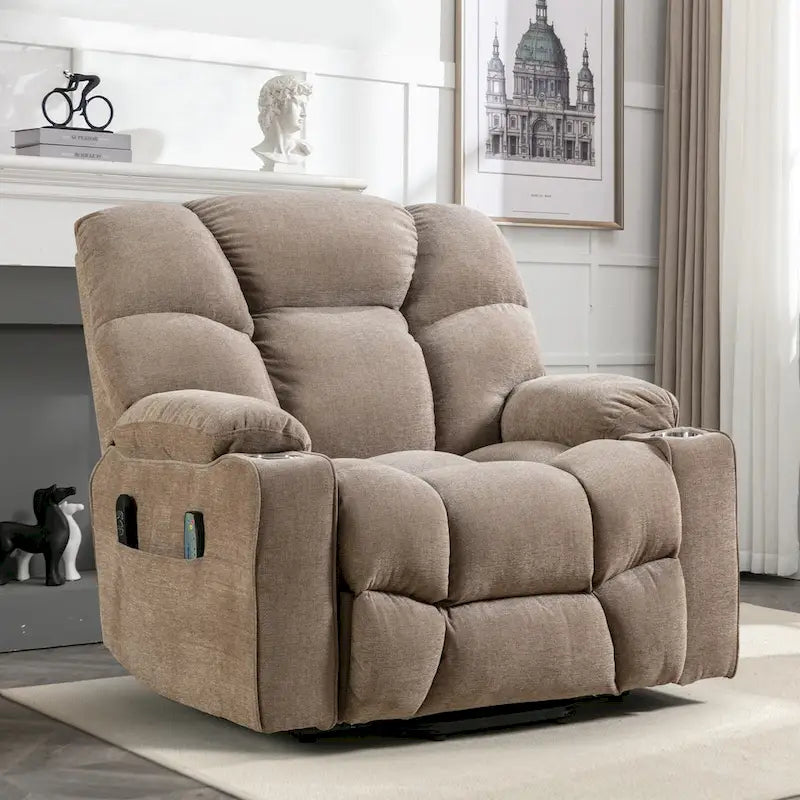 Sillón reclinable eléctrico Power Lift con masaje y calor para adultos mayores con 2 portavasos