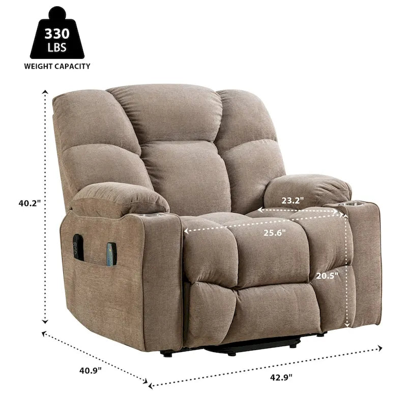 Sillón reclinable eléctrico Power Lift con masaje y calor para adultos mayores con 2 portavasos