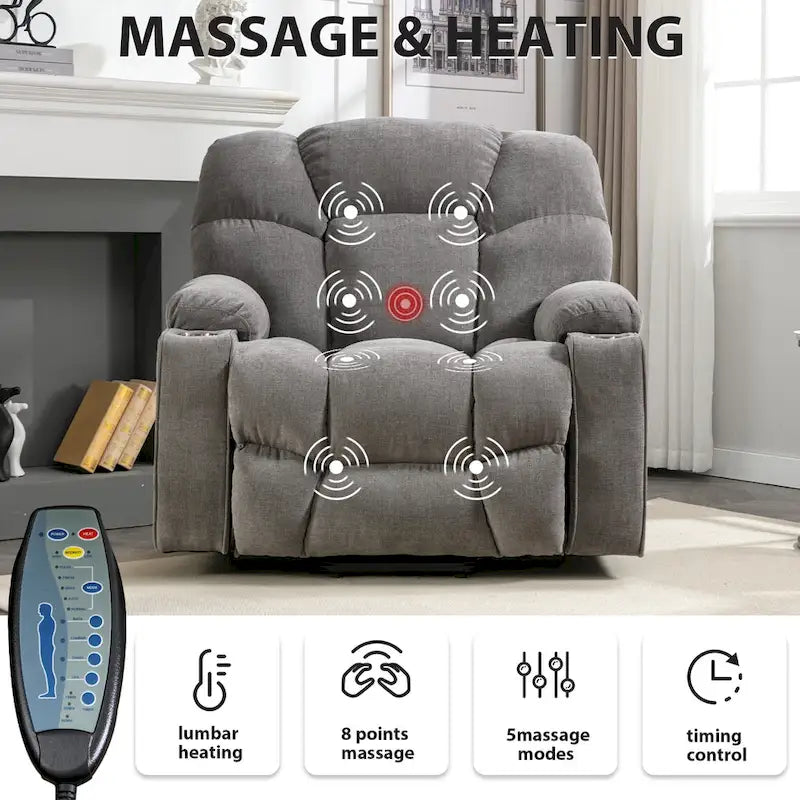 Sillón reclinable eléctrico Power Lift con masaje y calor para adultos mayores con 2 portavasos