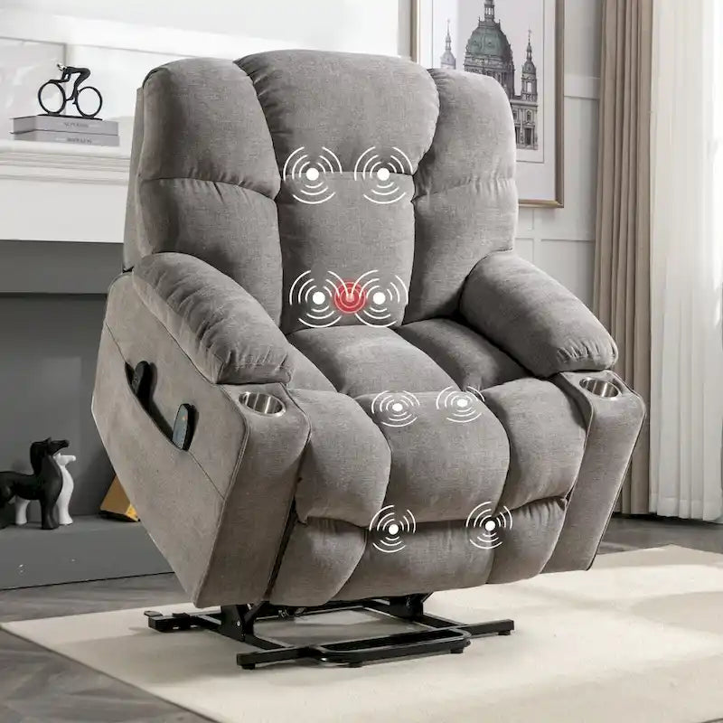 Sillón reclinable eléctrico Power Lift con masaje y calor para adultos mayores con 2 portavasos