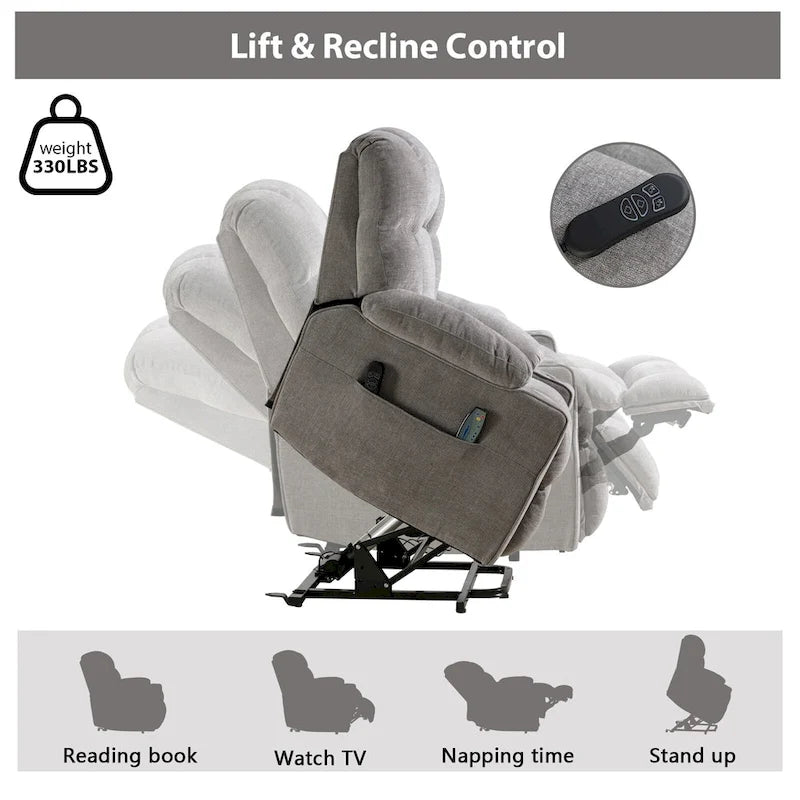 Sillón reclinable eléctrico Power Lift con masaje y calor para adultos mayores con 2 portavasos