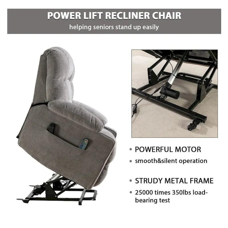 Sillón reclinable eléctrico Power Lift con masaje y calor para adultos mayores con 2 portavasos