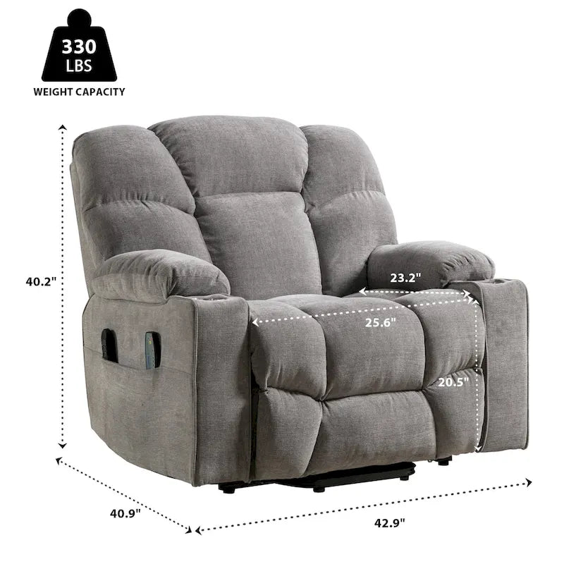 Sillón reclinable eléctrico Power Lift con masaje y calor para adultos mayores con 2 portavasos