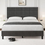 Estructuras de cama individual tapizadas en lino con soporte de listones de madera maciza