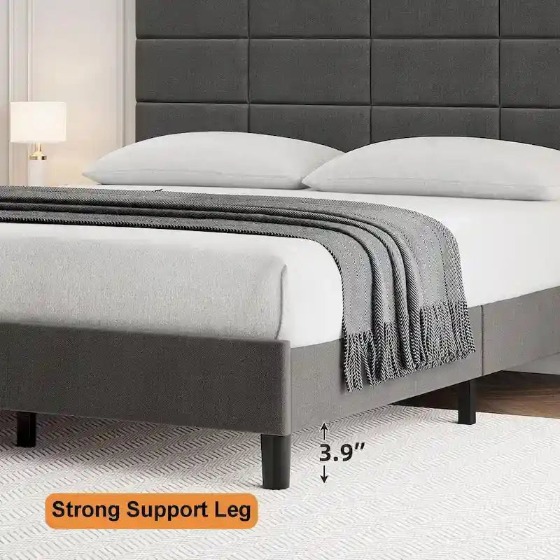 Estructuras de cama individual tapizadas en lino con soporte de listones de madera maciza