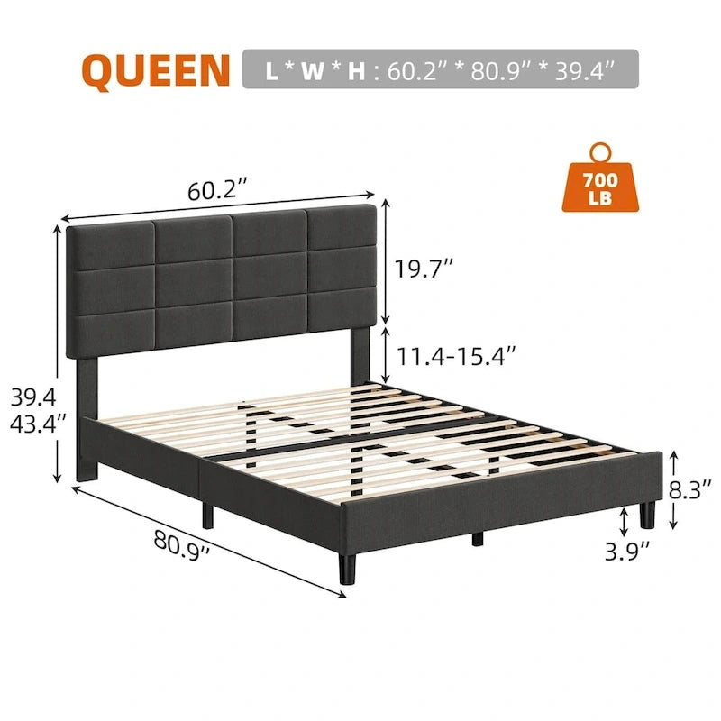Estructuras de cama individual tapizadas en lino con soporte de listones de madera maciza