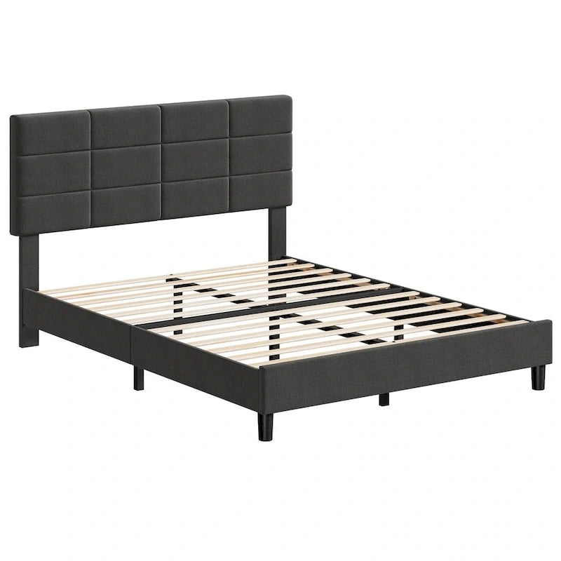 Estructuras de cama individual tapizadas en lino con soporte de listones de madera maciza