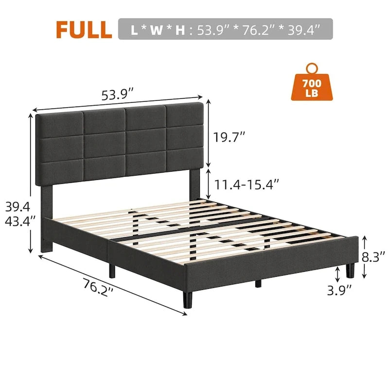 Estructuras de cama individual tapizadas en lino con soporte de listones de madera maciza