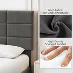 Estructuras de cama individual tapizadas en lino con soporte de listones de madera maciza
