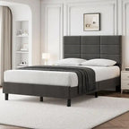 Estructuras de cama individual tapizadas en lino con soporte de listones de madera maciza