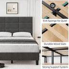 Estructuras de cama individual tapizadas en lino con soporte de listones de madera maciza