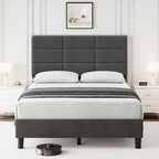 Estructuras de cama individual tapizadas en lino con soporte de listones de madera maciza