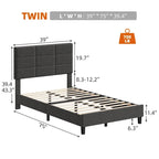 Estructuras de cama individual tapizadas en lino con soporte de listones de madera maciza