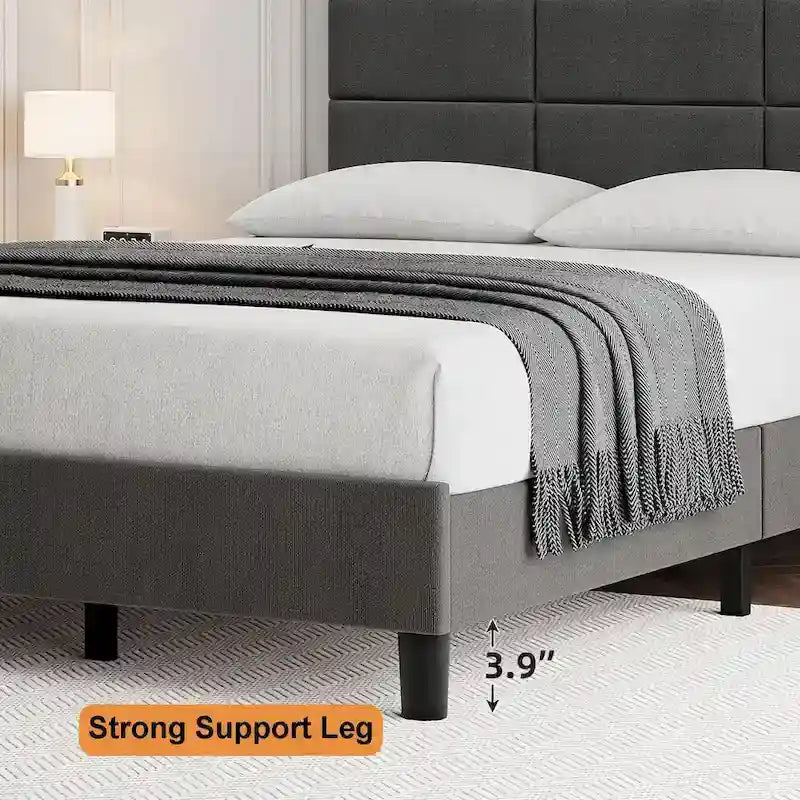 Estructuras de cama individual tapizadas en lino con soporte de listones de madera maciza