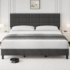 Estructuras de cama individual tapizadas en lino con soporte de listones de madera maciza