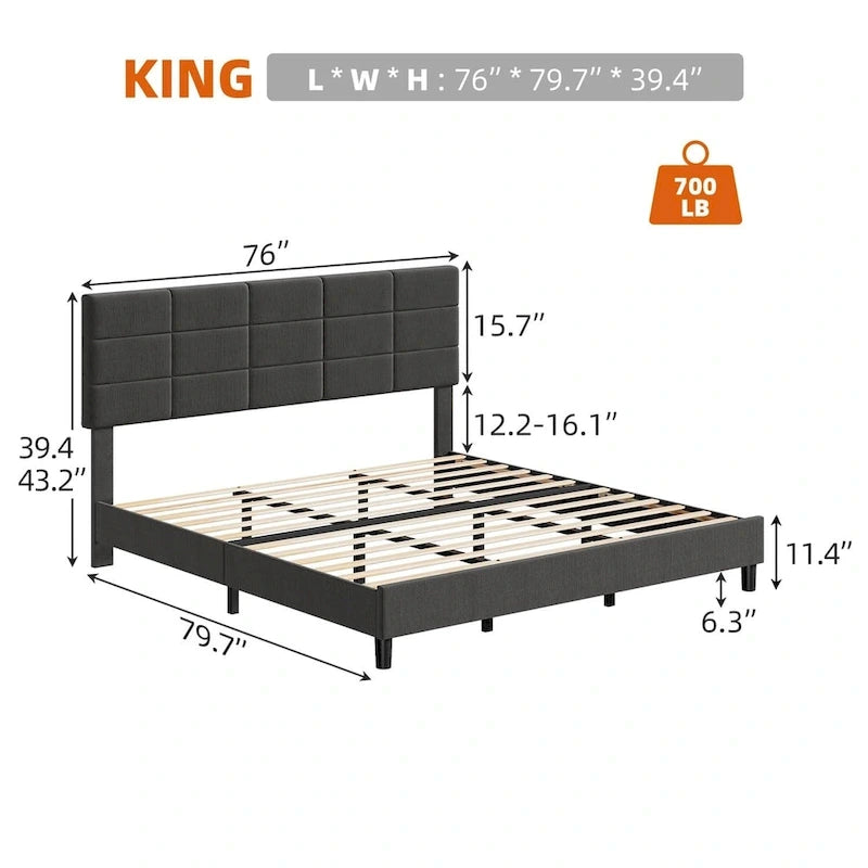 Estructuras de cama individual tapizadas en lino con soporte de listones de madera maciza
