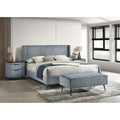  Mavela Wide Wale Corduroy Upholstery Panel Bed with 2 Nightstands and Bench, Blue