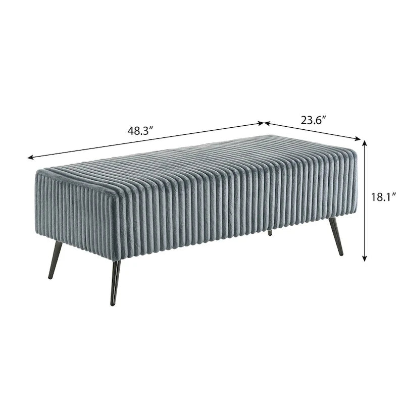 Cama tapizada con paneles de pana ancha Mavela con 2 mesitas de noche y banco, azul