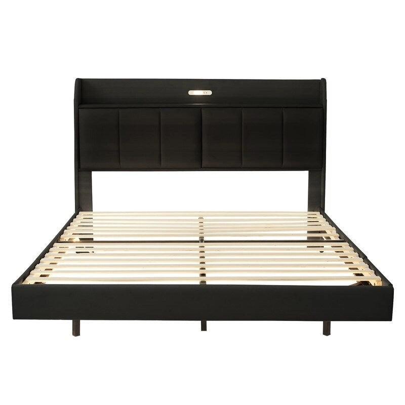 Base de cama Queen con almacenamiento, luz con sensor táctil y puerto USB