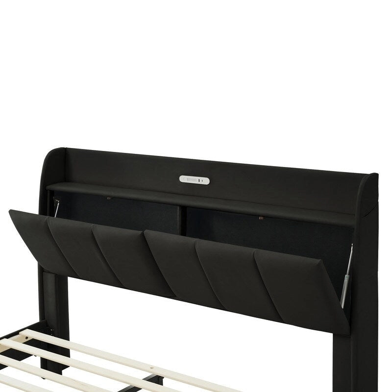 Base de cama Queen con almacenamiento, luz con sensor táctil y puerto USB