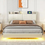 Base de cama Queen con almacenamiento, luz con sensor táctil y puerto USB