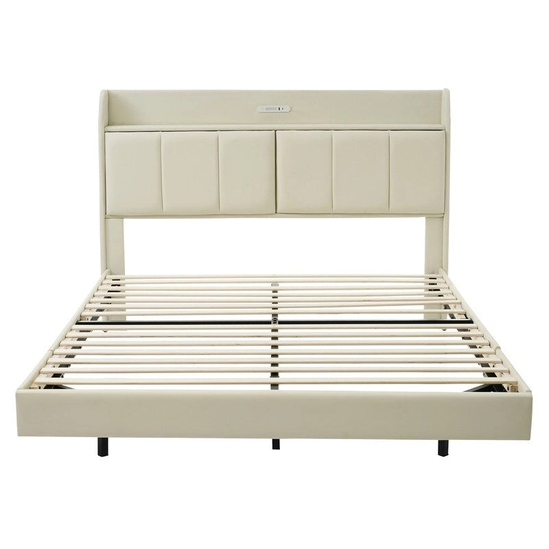 Base de cama Queen con almacenamiento, luz con sensor táctil y puerto USB