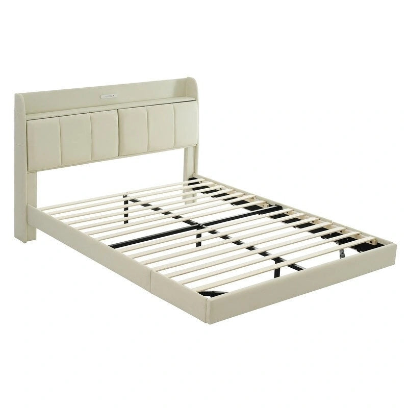Base de cama Queen con almacenamiento, luz con sensor táctil y puerto USB