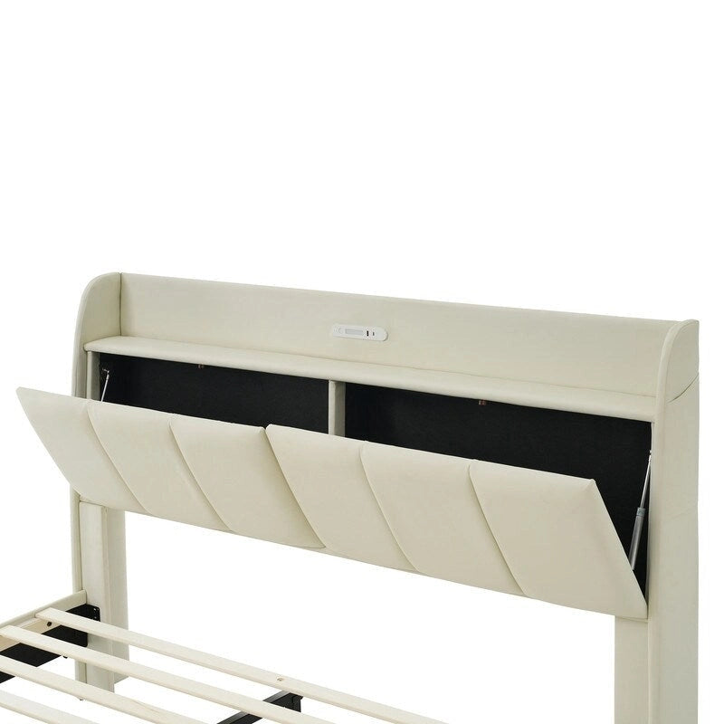 Base de cama Queen con almacenamiento, luz con sensor táctil y puerto USB
