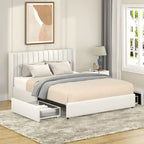 Cama de plataforma tamaño queen tapizada en bouclé Lilium Ivory con cajones de