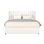 Cama de plataforma tamaño queen tapizada en bouclé Lilium Ivory con cajones de
