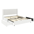 Cama de plataforma tamaño queen tapizada en bouclé Lilium Ivory con cajones de