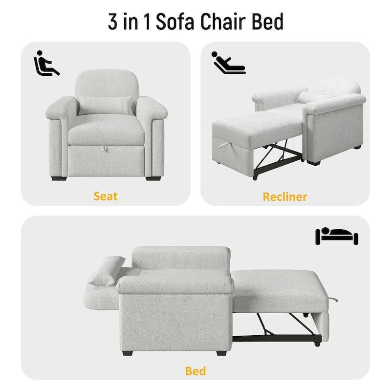 Sillón Sofá Cama Convertible 3 en 1 para Sala de Estar con Almohada