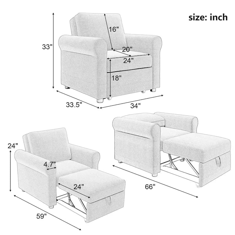 Sillón Sofá Cama 3 en 1 Convertible