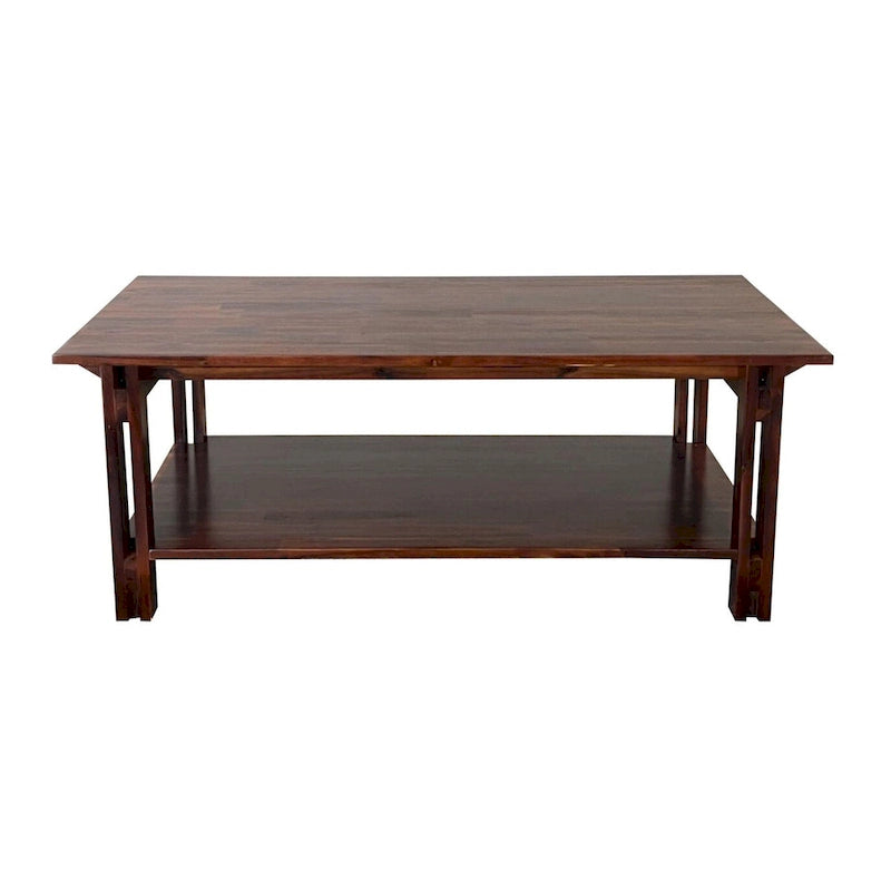 Mesa de centro arquitectónica de madera de acacia con estante