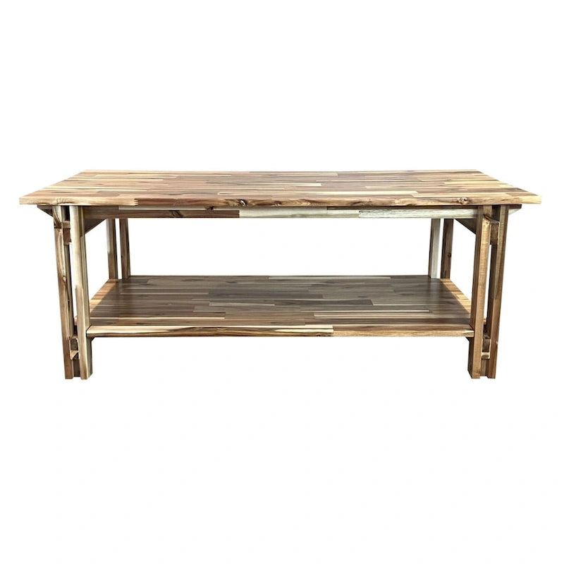 Mesa de centro arquitectónica de madera de acacia con estante