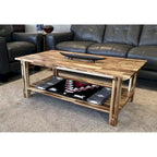 Mesa de centro arquitectónica de madera de acacia con estante