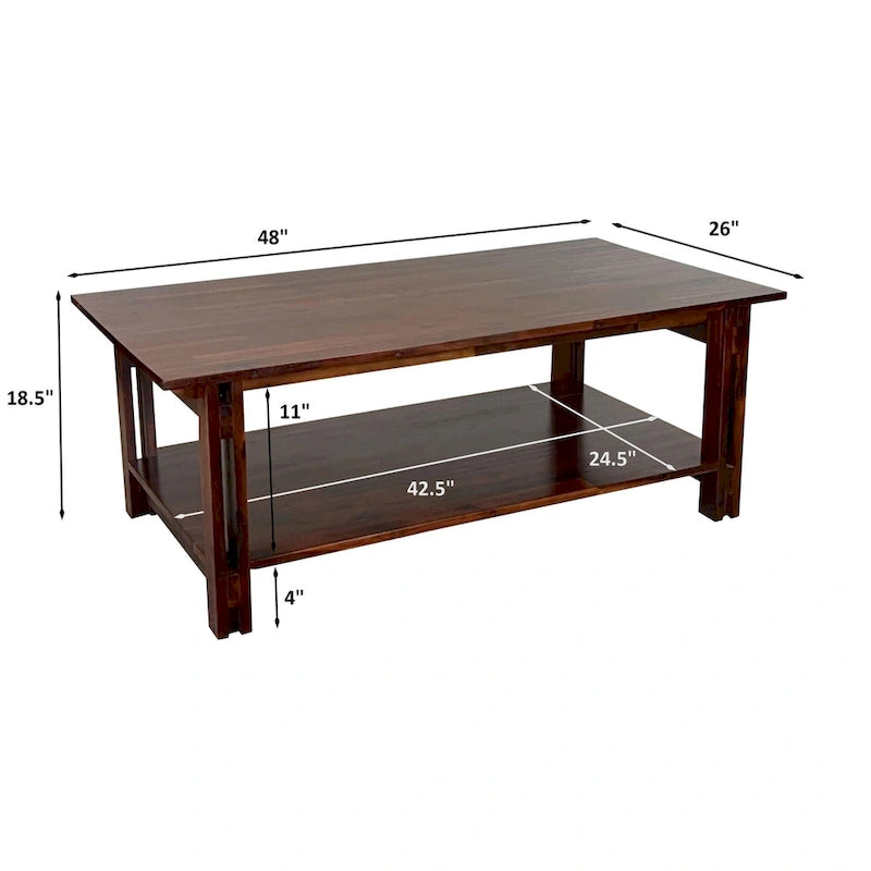 Mesa de centro arquitectónica de madera de acacia con estante