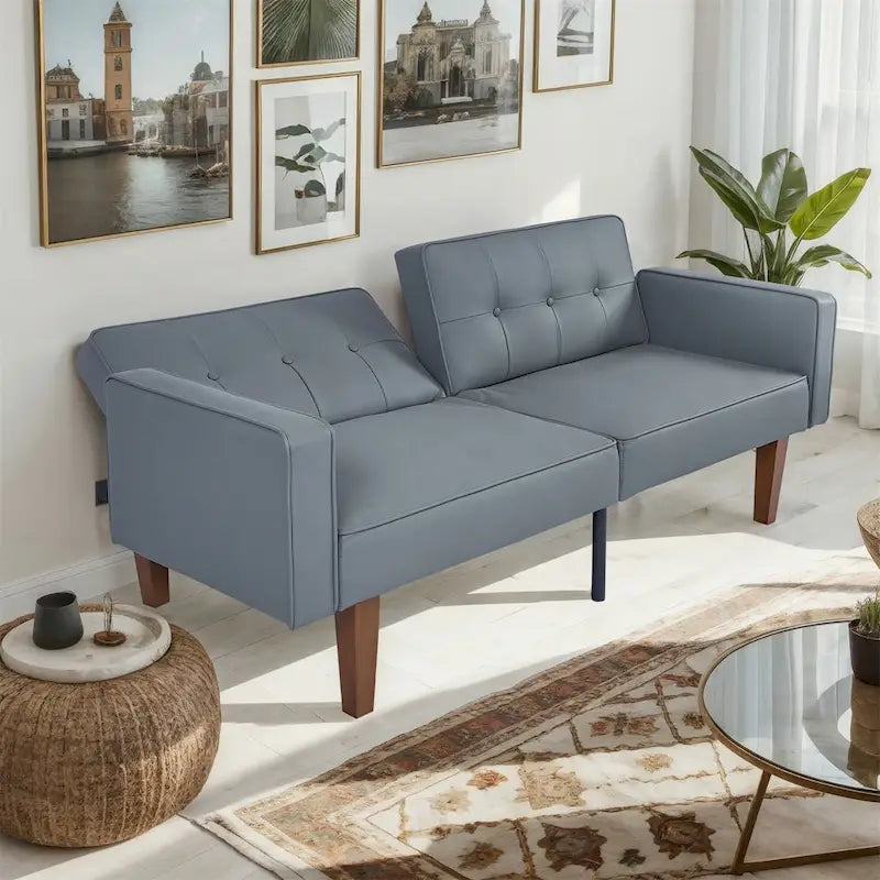 Sofá cama convertible de tela ajustable, sillón reclinable, sofá biplaza reversible, cama de día plegable, cama para invitados con 2 almohadas