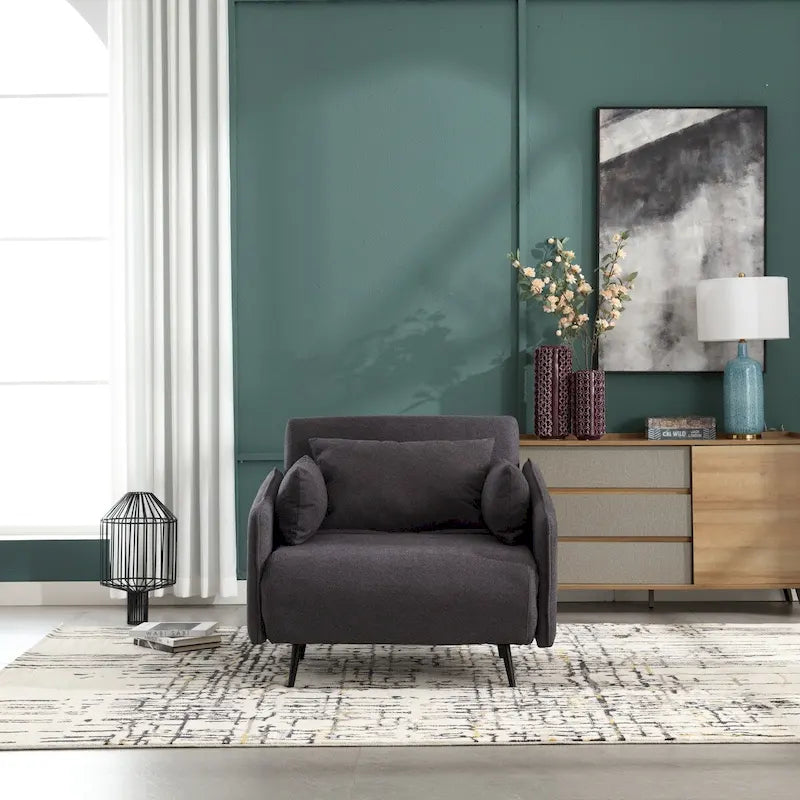 Sillón cama individual convertible tapizado en lino para sala de estar