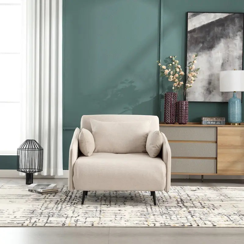 Sillón cama individual convertible tapizado en lino para sala de estar