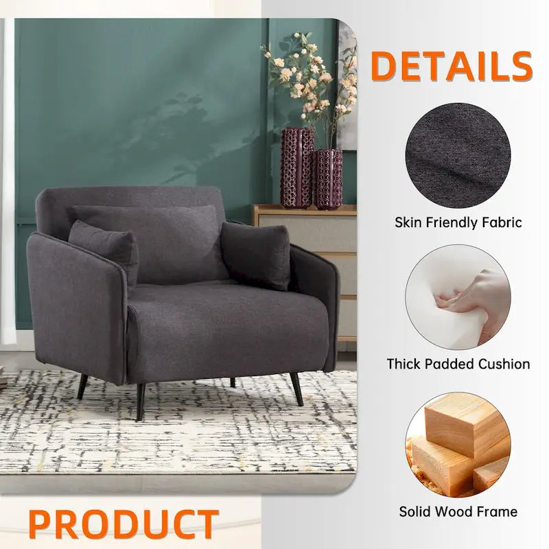 Sillón cama individual convertible tapizado en lino para sala de estar