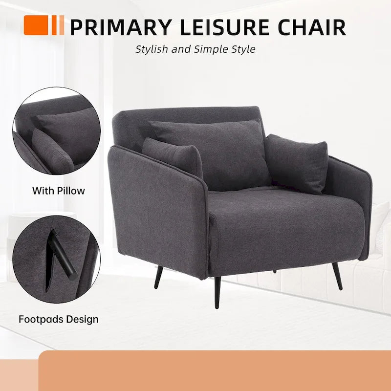 Sillón cama individual convertible tapizado en lino para sala de estar
