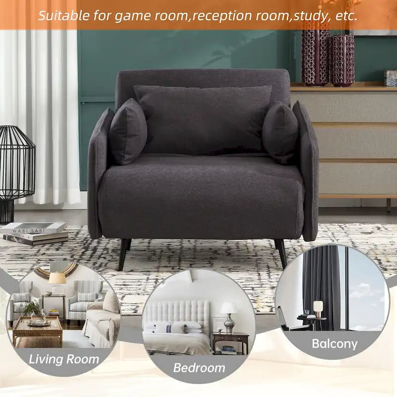 Sillón cama individual convertible tapizado en lino para sala de estar