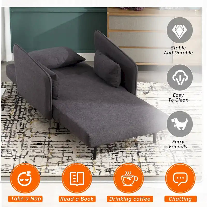 Sillón cama individual convertible tapizado en lino para sala de estar