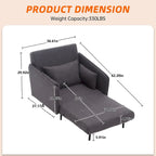 Sillón cama individual convertible tapizado en lino para sala de estar